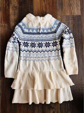 GYMBOREE Fair Isle Sweater Dress Tiered Snowflake Christmas Tree Fur Girls 7